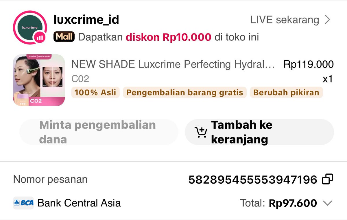 eepysnoopyyy's tweet photo. WTS preloved skintint luxcrime
 di jual karna salah shade 

- shade C02
- exp 2028
- no box
- baru dipake 1x

💸 75k https://t.co/XJNvH7ufMj