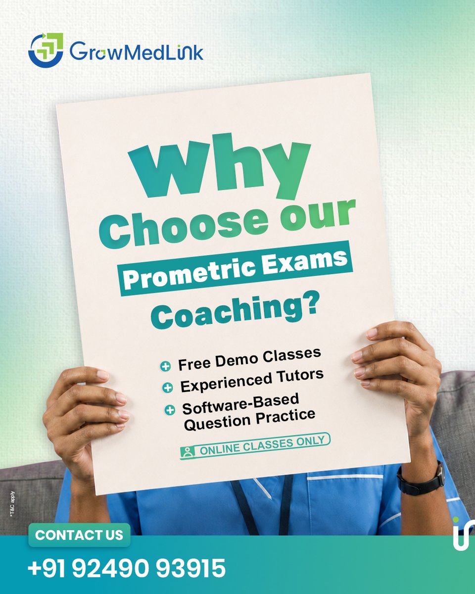 growmedlink's tweet photo. Why choose GrowMedLink for Prometric Coaching? Free Demo Classes, Experienced Tutors, and Software-Based Question PracticeโONLINE CLASSES ONLY! Contact us today to start your preparation.
๐ +91 92490 93915
#PrometricExams #GrowMedLink #MedicalExams #HealthcareJobs #CareerGoals https://t.co/6XioPRF7zH