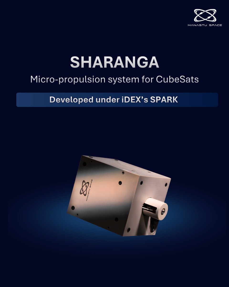 ManastuSpace's tweet photo. Sharanga: The name refers to the bow of Lord Vishnu!
 
In our our propulsion system family, this micro-propulsion system stands special and distinct.

Developed under @India_iDEX  'SPARK' grant, it carries the dual credibility of government validation and startup-grade agility. https://t.co/X7XlWfh46d