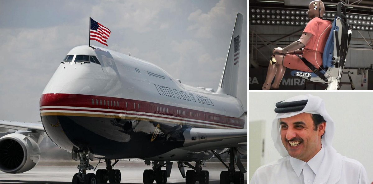 luxurylaunches's tweet photo. The 747 donated by Qatar was so luxurious that authorities had to test its plush lounges, marble bedrooms, sofas and side facing seats with specialized car dummies. The evaluations were approved by the FAA on the very morning of the Air Force One’s - 
https://t.co/bZ837gDY8P https://t.co/mvwUuizIxa