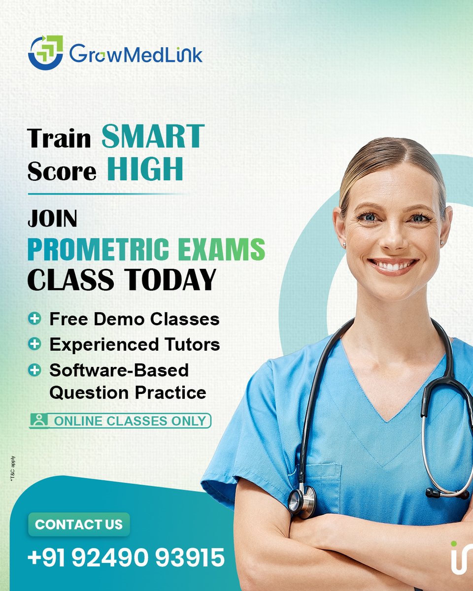 growmedlink's tweet photo. Train SMART, Score HIGH! 🎯

Ace your Prometric Exam with GrowMedLink! Enjoy online classes with Free Demo, Experienced Tutors &amp; Software-Based Question Practice.

📞 +91 92490 93915

#PrometricExams #GrowMedLink #MedicalExams #HealthcareJobs https://t.co/zl5KEhlbrM