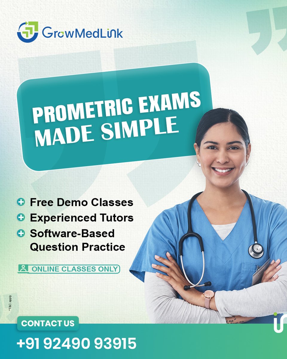 growmedlink's tweet photo. Prometric Exams Made Simple! 🎯

Clear your Prometric Exam effortlessly with GrowMedLink! Join our online classes featuring Free Demo Classes, Experienced Tutors &amp; Software-Based Question Practice.

📞 +91 92490 93915

#PrometricExams #GrowMedLink #MedicalExams #HealthcareJobs https://t.co/PGwnh0XzSi