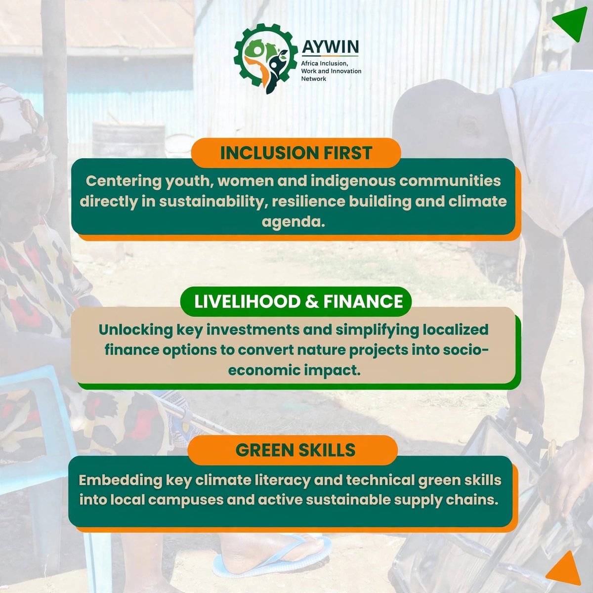 AYWINetwork's tweet photo. Africa Inclusion,Work &amp;Innovation Network(AYWIN)

Exists to bridge that gap by connecting people, ideas and partnerships that advance inclusive economic growth, green livelihoods, entrepreneurship and sustainable development.
#AYWINetwork https://t.co/NG20bEuCxk