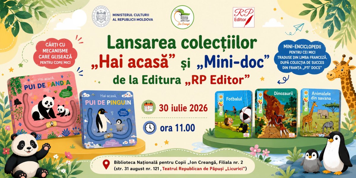 BibCreanga's tweet photo. Biblioteca Națională pentru Copii „Ion Creangă”, în parteneriat cu Editura RP Editor, vă invită la un eveniment editorial de excepție – lansarea noilor colecții de carte pentru copii!
https://t.co/AMSaccpAsb https://t.co/nA6lvYe4TU