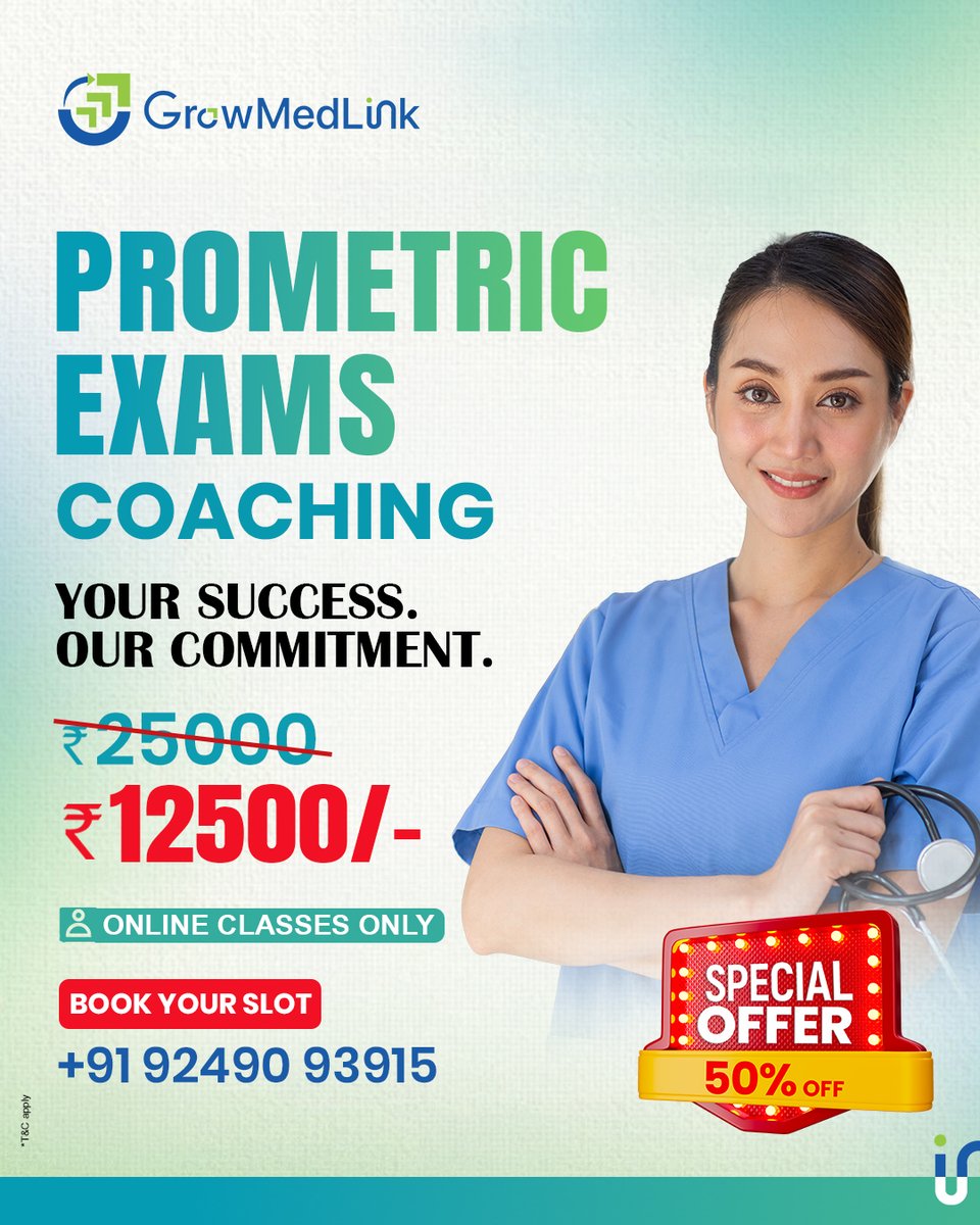 growmedlink's tweet photo. Prometric Exams Coaching โ Special 50% OFF! ๐ฏ
Your Success, Our Commitment! Get top-tier online coaching for just โน12,500/- (originally โน25,000). Book your slot with GrowMedLink today!
๐ +91 92490 93915
#PrometricExams #GrowMedLink #SpecialOffer #MedicalExams https://t.co/VIwd0GASNb
