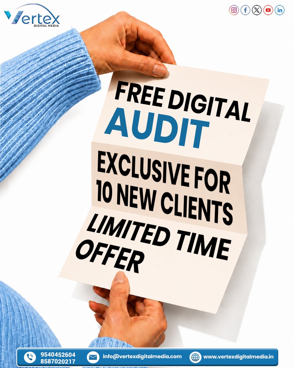 Vertexdigital04's tweet photo. 🚀 Boost your clinic’s digital growth! Get a FREE Digital Audit and discover opportunities to improve your online presence. Limited slots available!

📞 9540452604 | 8587020217
🌐 https://t.co/A1vhJwHndQ

#HealthcareMarketing #DigitalMarketing #ClinicGrowth #DoctorsMarketing https://t.co/oLN60sIA8n