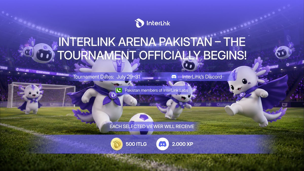 interlinklabspk's tweet photo. 🇵🇰 INTERLINK ARENA PAKISTAN – THE TOURNAMENT OFFICIALLY BEGINS! ⚽️

The wait is over! The InterLink Arena Pakistan Football Tournament officially begins on July 29, 2026.
All registered players are requested to carefully check their assigned group, match schedule, and exact playing time to make sure they do not miss their matches.

⚽️ TOURNAMENT SCHEDULE

📅 Tournament Dates: July 29–31, 2026

🕒 Daily Match Time: 3:00 PM – 5:00 PM UTC

📱 Game Platform: InterLink App
All football matches will be played live inside the InterLink App.

📋 CHECK YOUR GROUP AND MATCH TIME
Participants can check the tournament groups, match schedule, and exact playing times here:
https://t.co/A0JiUMSx2U
Please check the schedule carefully and be ready before your assigned match time. Players who miss their scheduled match may lose their opportunity to continue in the tournament.

 OFFICIAL LIVESTREAM AND DAILY VIEWER REWARDS
The tournament will be livestreamed on the official InterLink Pakistan Facebook and X channels from July 29 to July 31, 2026.
During each daily livestream, viewers can participate by commenting their correct InterLink ID.

🎁 10 viewers will be selected randomly during each livestream day.
Each selected viewer will receive:
• 500 ITLG on Discord
• 2,000 Discord XP
Watch the livestream, support your favorite players, stay active in the comments, and leave your correct InterLink ID for a chance to win.

🔥 Get ready to compete, support the Pakistan community, and witness the first InterLink Arena Pakistan Champion!
🎧 Join the Official InterLink Discord
https://t.co/VxwGi2DPCr

#InterLink #ITLG #FootballTournament