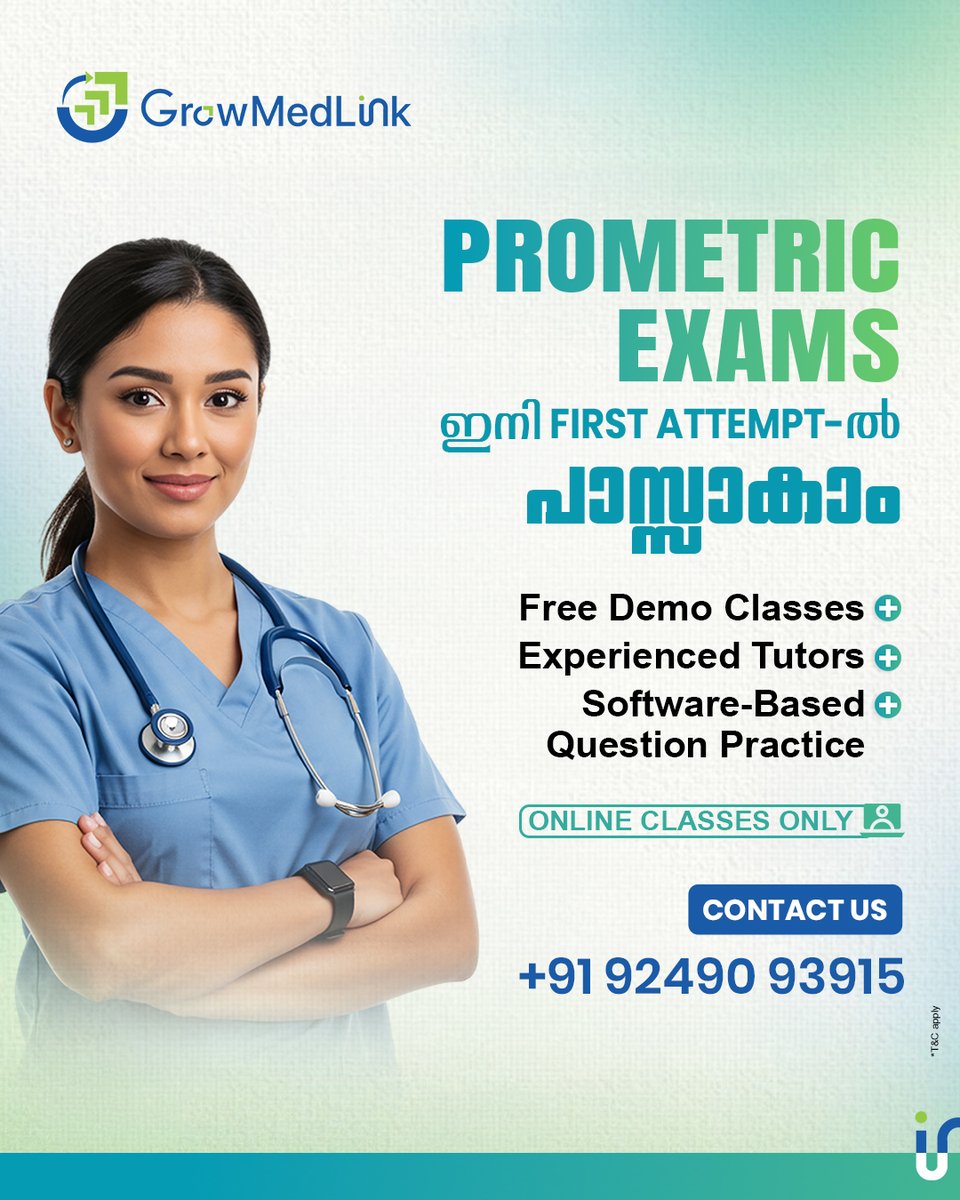 growmedlink's tweet photo. Pass Prometric Exams on your FIRST ATTEMPT! 🎯
Crack your exam with GrowMedLink! Join our online classes featuring Free Demo Classes, Experienced Tutors & Software-Based Question Practice.
📞 +91 92490 93915
#PrometricExams #GrowMedLink #FirstAttempt #MedicalExams https://t.co/cV36mm06Fu