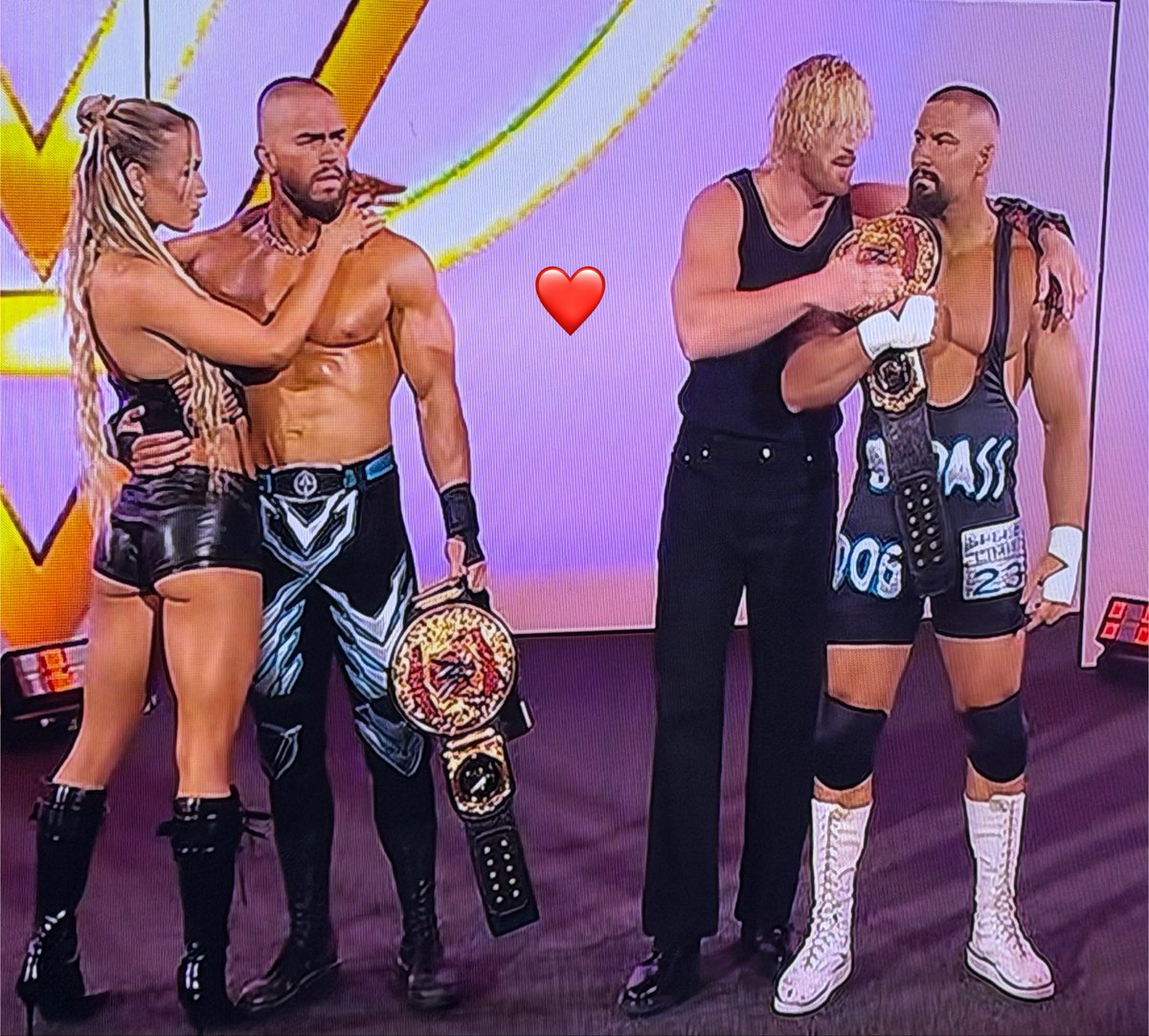 TheTribalTeeth's tweet photo. The Vision out on a double date in LA! 
#wweraw

@LoganPaul @bronbreakkerwwe @maxxinedupri @_Theory1 @wwe https://t.co/MKuPA6Lp10