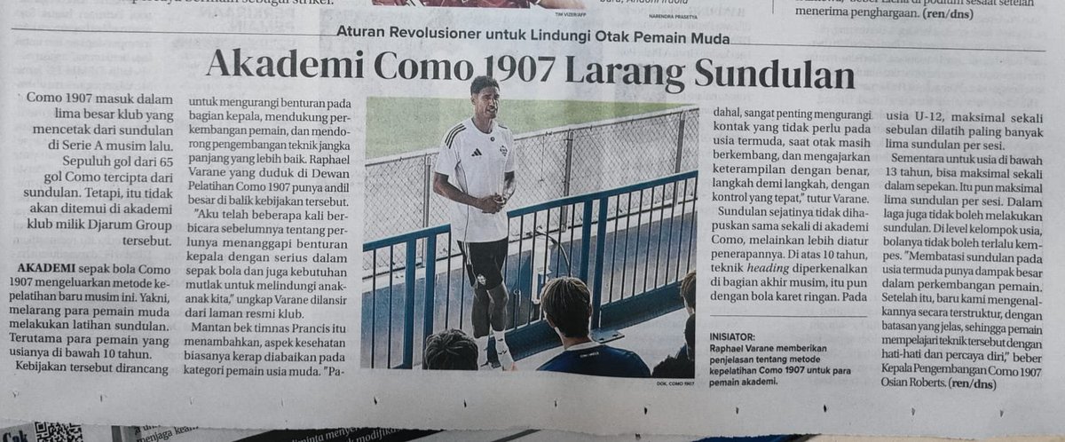 AlionelMessi_'s tweet photo. Akademi sepak bola Como 1907 mengeluarkan metode kepelatihan baru musim ini. Yaitu melarang para pemain muda melakukan latihan sundulan. Khususnya para pemain yg usianya di bawah 10 tahun. Kebijakan tersebut dirancang diantaranya utk mengurangi benturan pd bagian kepala 
#JawaPos https://t.co/e3rIMlUCJn