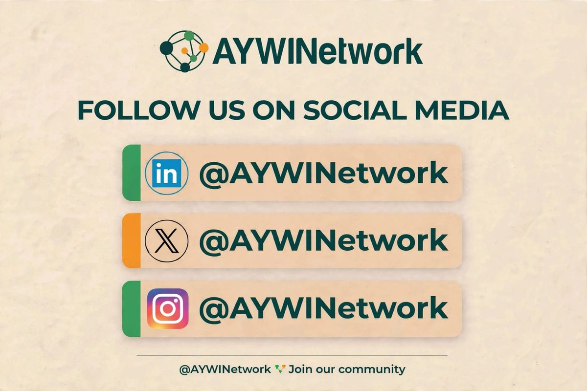 AYWINetwork's tweet photo. Africa Inclusion,Work &amp;Innovation Network(AYWIN)
Whether you're a young innovator, entrepreneur, development practitioner, policymaker or community leader, this is a space to collaborate, learn ensuring we Leave No one behind
#AYWINetwork https://t.co/oUQNAnDSqq