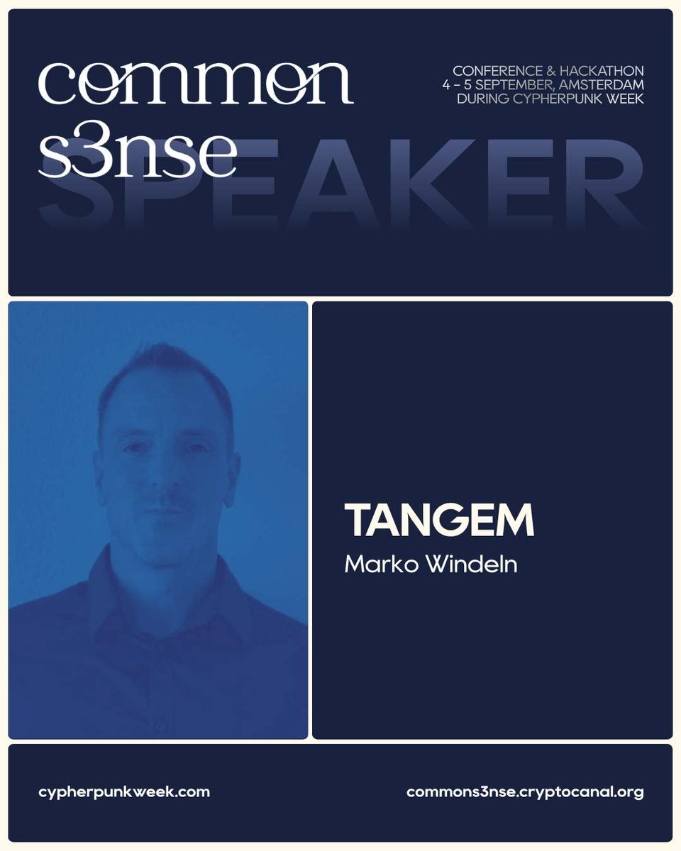 CryptoCanal's tweet photo. Building hardware that puts private keys in your pocket without the usual pain. Simple. Secure. Sovereign.

Marko Windeln from @Tangem joins the Common S3nse stage. 

Privacy • Security • DeFi
 📍 Amsterdam
 📅 September 4-5 (during Cypherpunk Week)

🦦 Privacy is Common S3nse 👉 https://t.co/INPLb3AJQj  
🐈‍⬛ Cypherpunk Week 👉 https://t.co/x6KepIF9l7