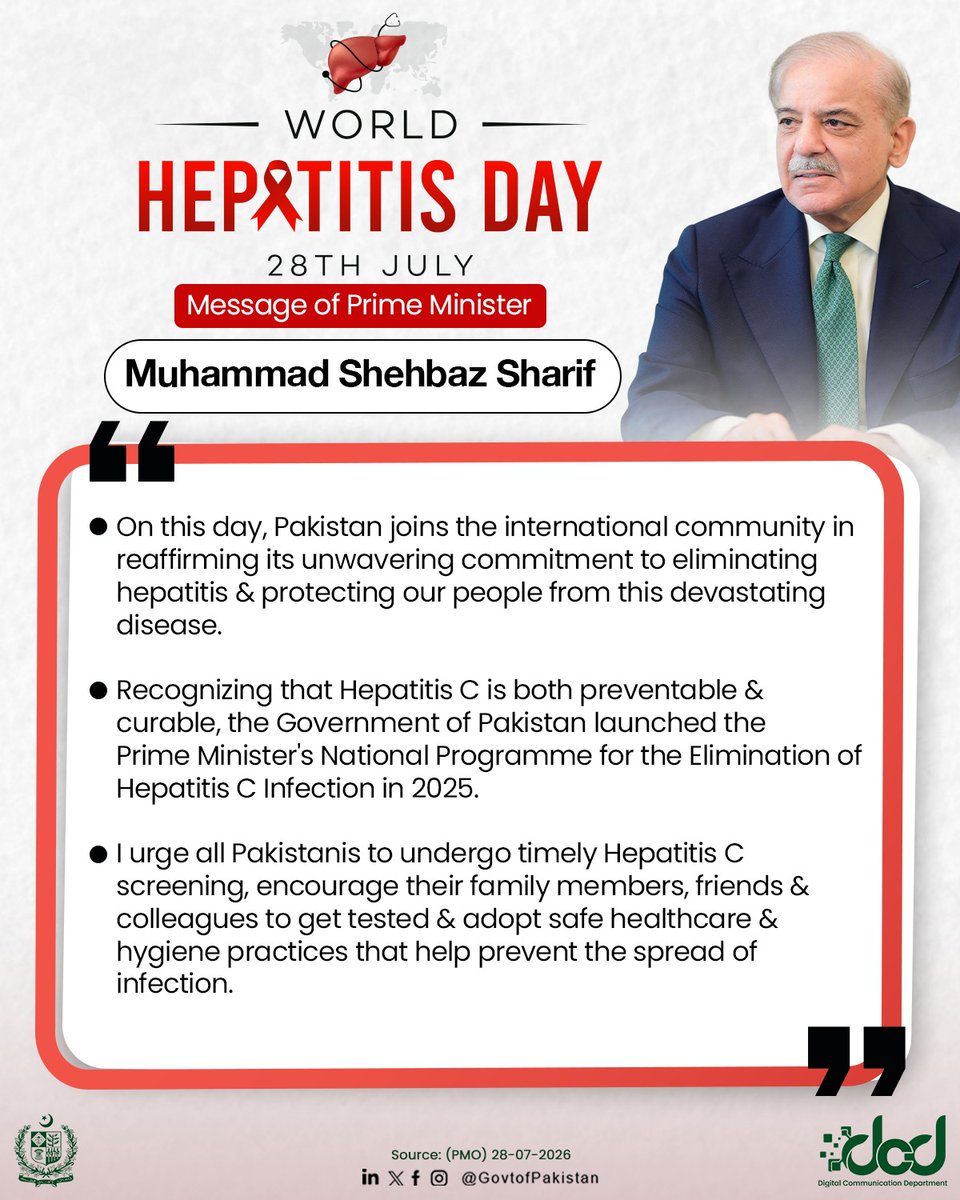 Pakistan's Prime Minister Reaffirms Commitment to Combat Hepatitis on World Hepatitis Day