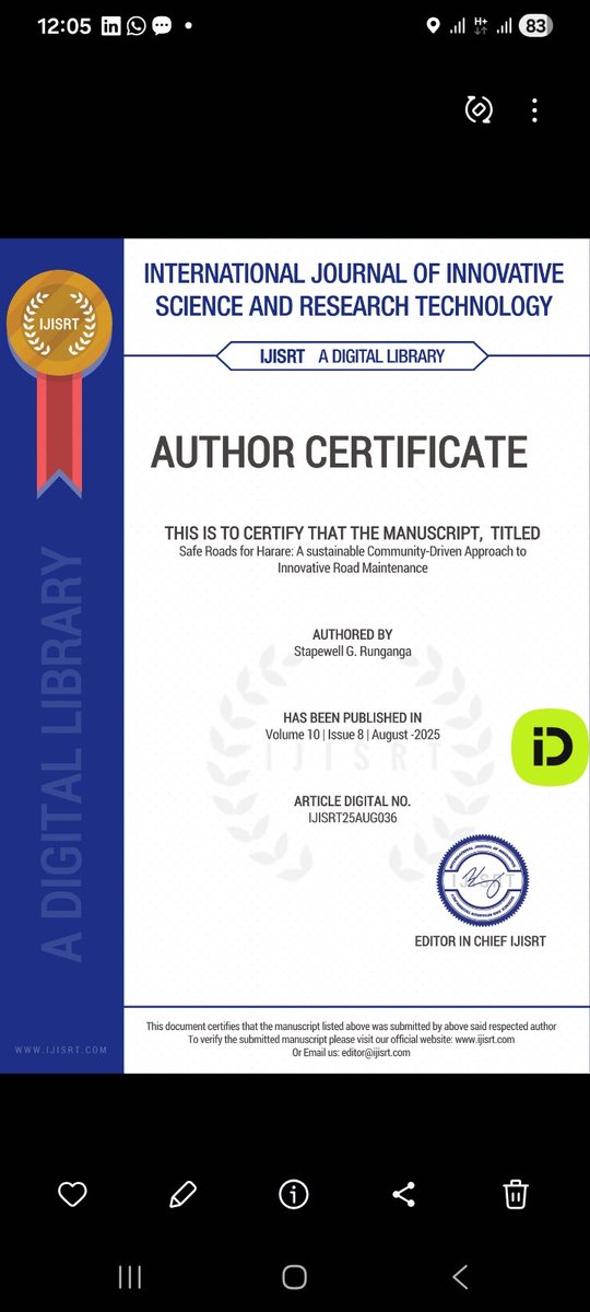 stapewell's tweet photo. @killerzivhu1 @killerzivhu1 may you please look into my Journal Research hapana arikundipawo mukana wekuti project yangu inzwikwe. Its a proposal published in a recognized international Journal yekuti tigadzire ma roads edu muma location https://t.co/t4iHBoKFF9