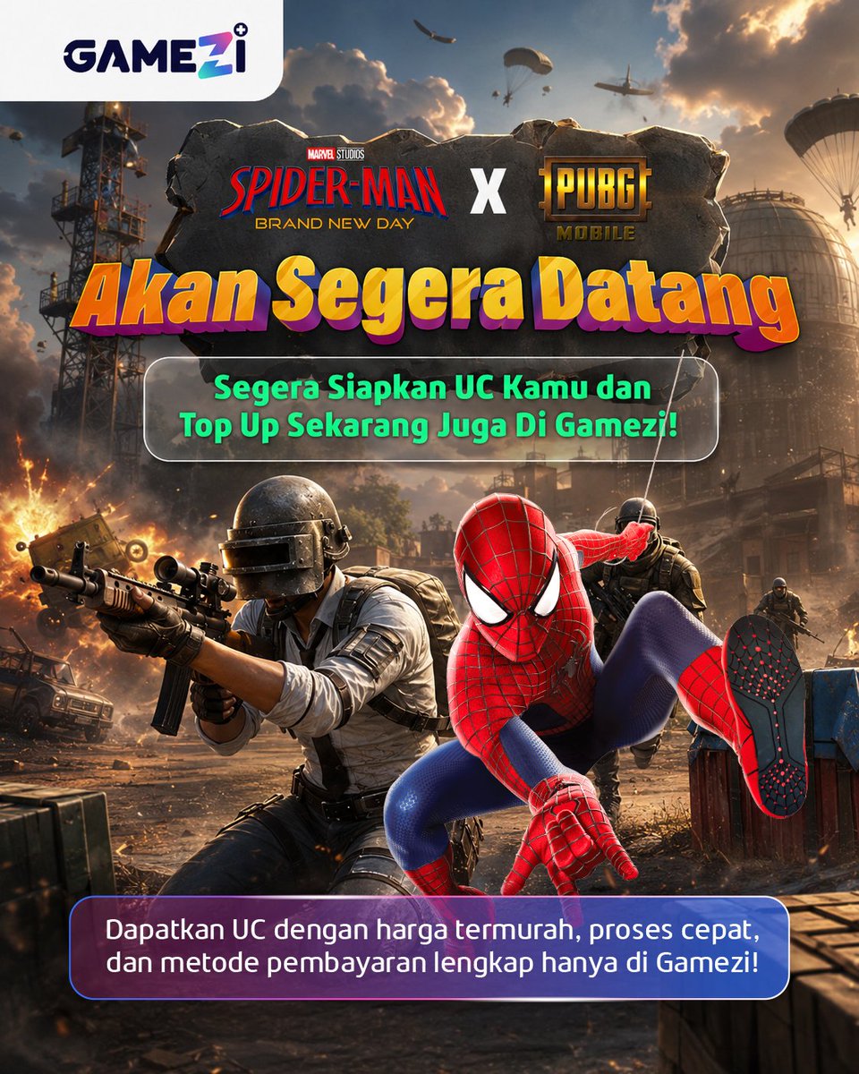 gamezi_id's tweet photo. PUBG Mobile X Spiderman 🕷️

PUBG Mobile bakal ngadain kolaborasi lagi nih bareng Spiderman!
Buat kamu yang belum isi UC mending buruan isi di Gamezi sekarang juga!✨

#Gamezi #GamersIndonesia #GamerDeservesBetter https://t.co/mfje9vNXwW