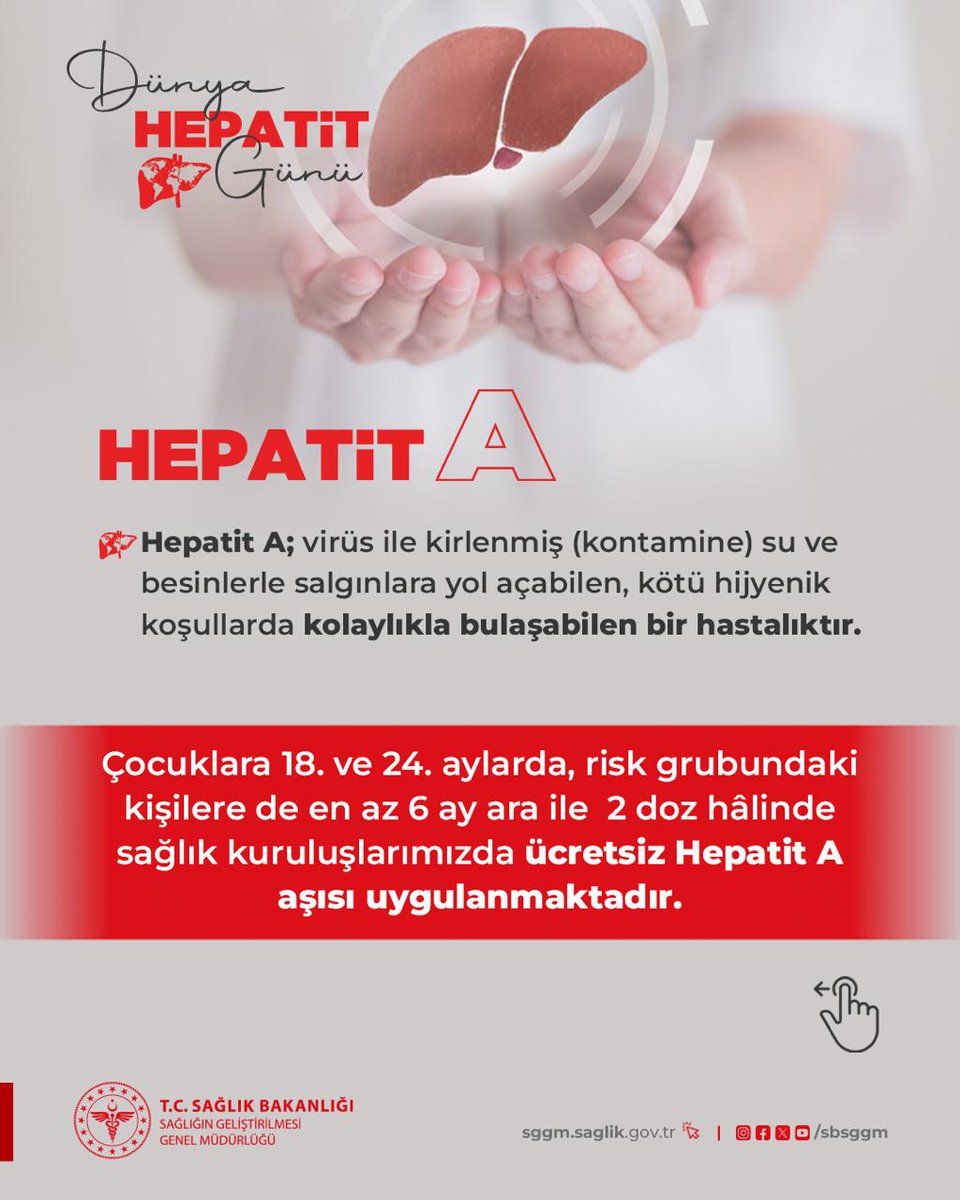 sbsggm's tweet photo. Viral hepatitlerden korunmada temizlik kurallarına özen göstermek ve aşılanmak büyük önem taşır. 

Bilgilenin, Aşılanın, Sağlıkla Yaşayın

#SağlıklıTürkiyeYüzyılı 
#SağlığıGeliştirenTürkiye
#DünyaHepatitGünü https://t.co/OlM9StGygl