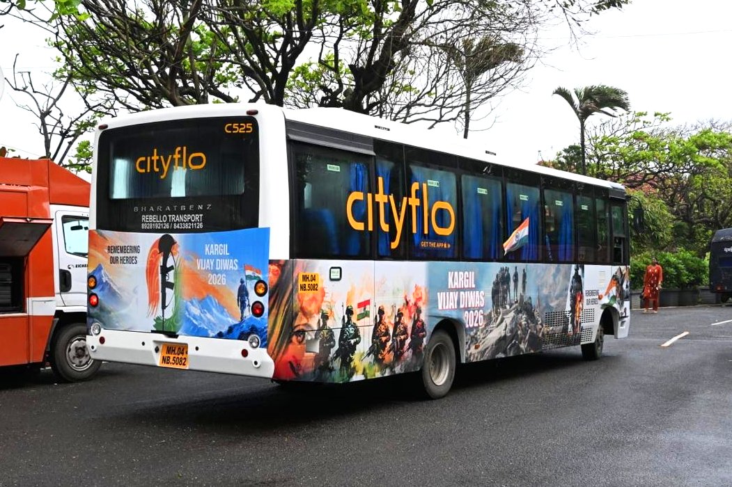 Cityflo_India's tweet photo. Every day, our buses are out across the city, taking people from their homes to work.

On Kargil Vijay Diwas, one of them made a different journey. It carried a group of war widows from their homes in Mumbai to the annual ceremony at Lok Bhavan, where they were felicitated in memory of their loved ones lost in Kargil.

We're grateful for the opportunity to play a small part in making the day a little more comfortable and peaceful for the passengers.

Honoured to have our buses serve well beyond the daily corporate commute.

@adgpi