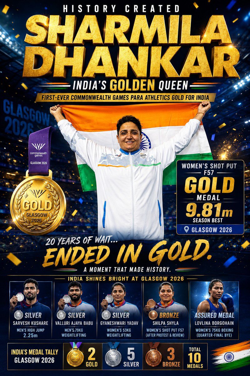 AjayIntelX's tweet photo. @narendramodi Sharmila Dhankar Clinches Gold in Women’s Shot Put F57 at #CWG2026 🇮🇳🥇 https://t.co/SiVmM6oMv7