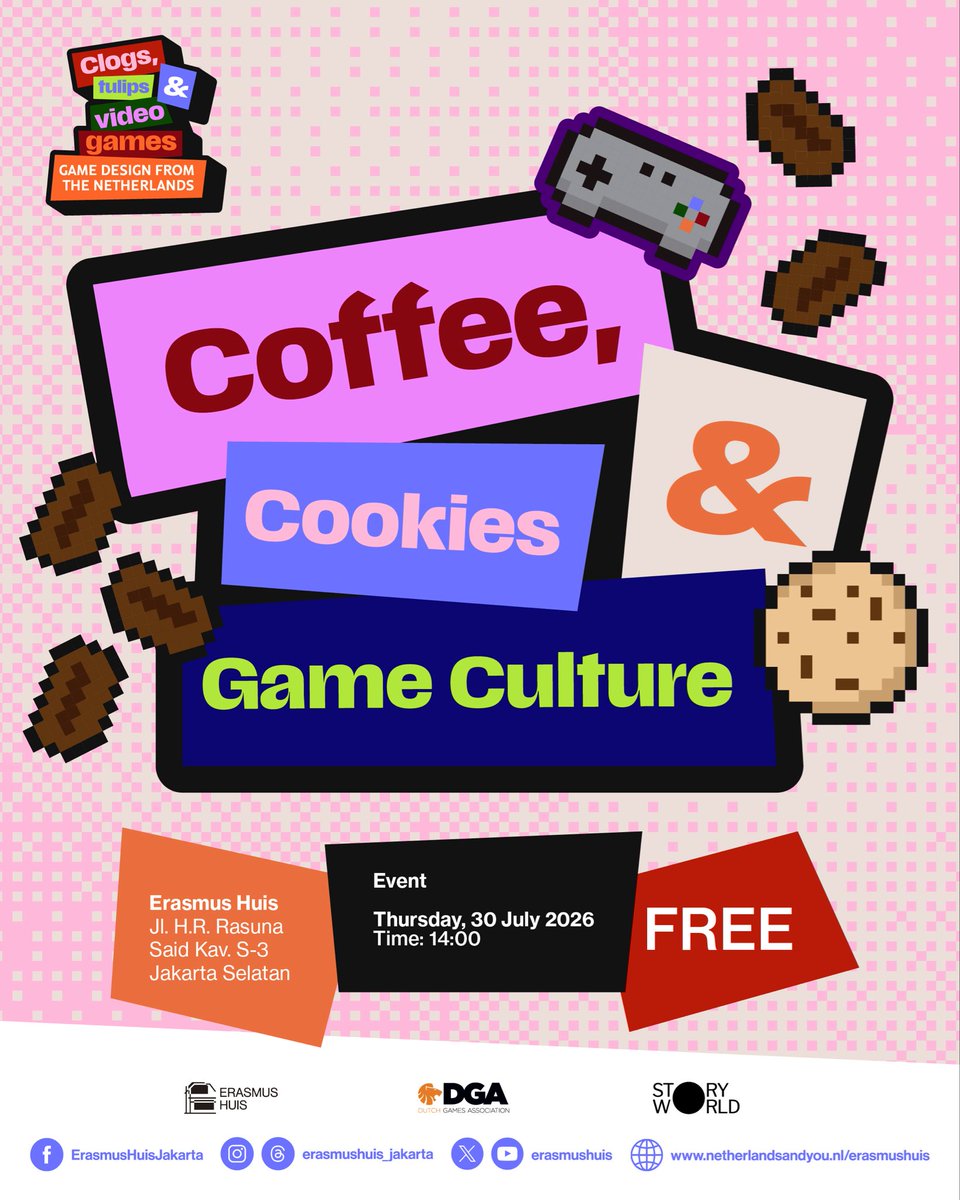 ErasmusHuis's tweet photo. What does it take to build and sustain an indie game studio in today’s landscape? Come to our talk to discuss indie games in the Netherlands and Indonesia.  ☕️🍪🎮

COFFEE, COOKIES AND GAME CULTURE
Talk on Indie Game Development

🗓️ 30 July 🕑 14:00
📍Erasmus Huis
🆓 FREE https://t.co/rv6Qb5cI8S