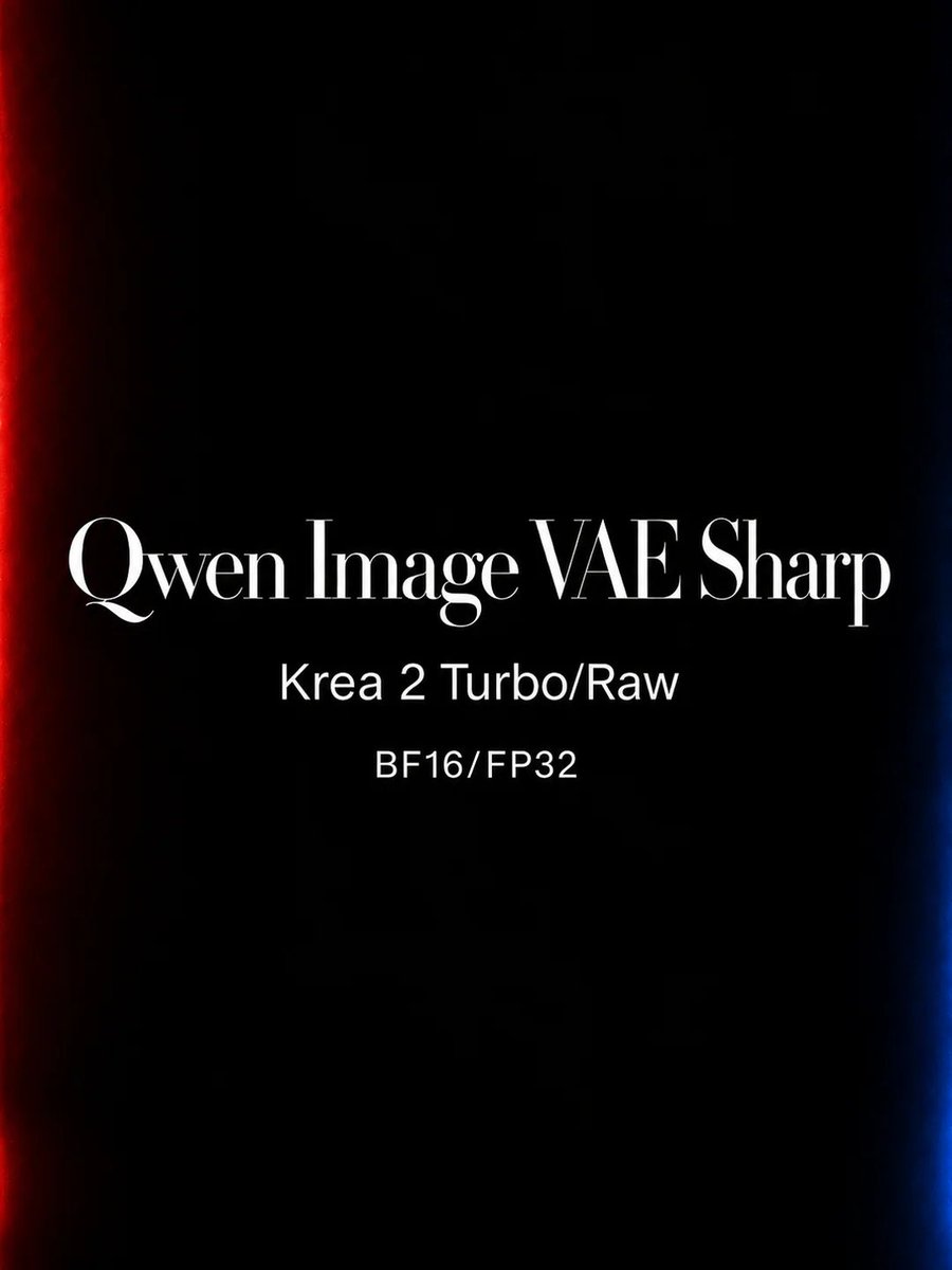 SlipperyGem's tweet photo. A new Qwen Image vae for Krea 2 for sharper images and crisper details.

I've been stacking different text encoders, refusal reduction loras; this might become another default item on the pile.

https://t.co/IegkP6R4xX https://t.co/nOtMTEOfdU