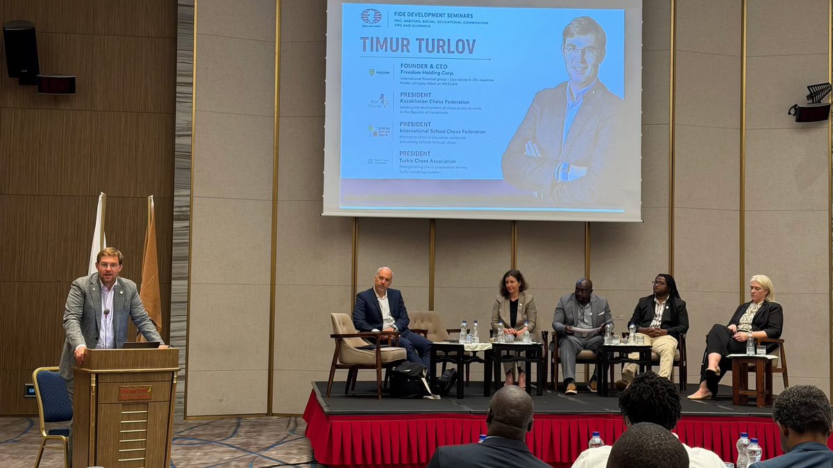 TurlovforChess's tweet photo. ♟️ The future of chess is built by strong national federations.

It was a pleasure to speak at the FIDE Capacity Building Seminar during the African Chess Confederation General Assembly in Addis Ababa and share the experience of the Kazakhstan Chess Federation in building a strong and sustainable chess ecosystem.

🇰🇿 Our journey has shown what is possible when there is a clear vision and consistent execution. We have developed a practical, proven and measurable model that can be adapted and scaled around the world, empowering every federation to grow.

@FIDE_chess already provides a wide range of support to its member federations through development funding, capacity-building programmes, Olympiad support, professional training courses and many other initiatives.

As a candidate for FIDE President, I am committed to expanding and strengthening these efforts—helping every national federation grow, creating more opportunities for players and chess professionals, and making chess accessible to millions more people worldwide. 

🤝 Stronger federations mean a stronger global chess community.

#TurlovForChess #FIDE #Chess #Africa #ChessDevelopment