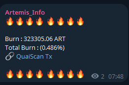 ArtemisQuai's tweet photo. Mija dopiero pierwszy tydzień. Dzięki wszystkim 🦾 Mam nadzieję, że rynek ożyje i spalania będą nabierać tempa. Zajrzyjcie na grupę Telegramową gdzie widać zysk bota w czasie rzeczywistym. 0.486% podaży spalone (Testowe spalania plus wczorajsze) . Wszystko przed nami 🧐 https://t.co/mjaL1CjiQX