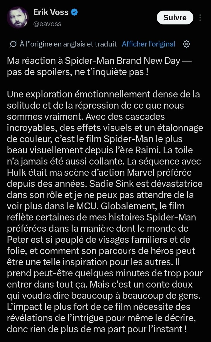 SpideyNewsFR's tweet photo. Les premiers avis sur Spider-Man : Brand New Day sont excellents ! https://t.co/JlCeadYa7q