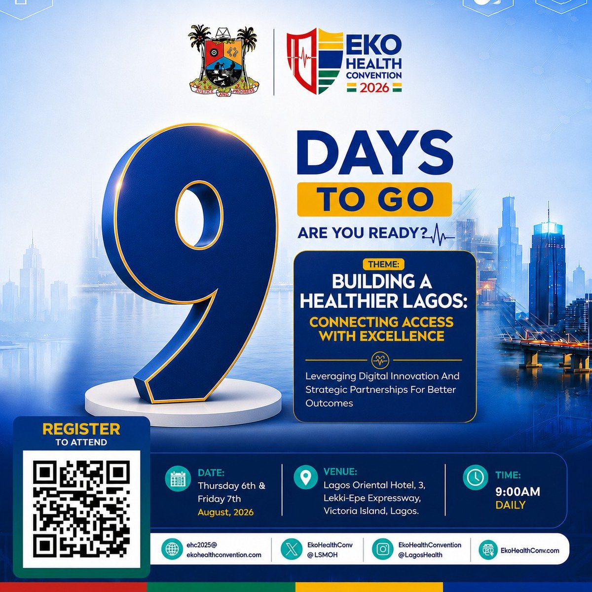 LSMOH's tweet photo. ⏳️9 DAYS TO GO!

Imagine a Lagos where quality healthcare is more accessible, more connected and more responsive.

That vision comes alive at the Eko Health Convention 2026.
Building a Healthier Lagos: Connecting Access with Excellence.

Join the conversation.

#EHC2026 https://t.co/2cRsCZBQ06