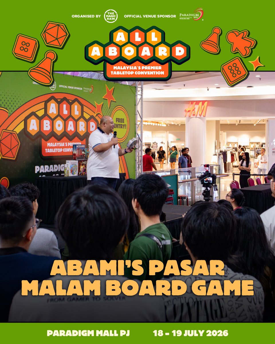 all_aboard_my's tweet photo. The All Aboard 2026 board game auction with Abami from Pasar Malam Board Game gave visitors the chance to score amazing deals! The bargains continued on the show floor, with over 150 second-hand games available throughout the event. https://t.co/iXrSLqkwaS