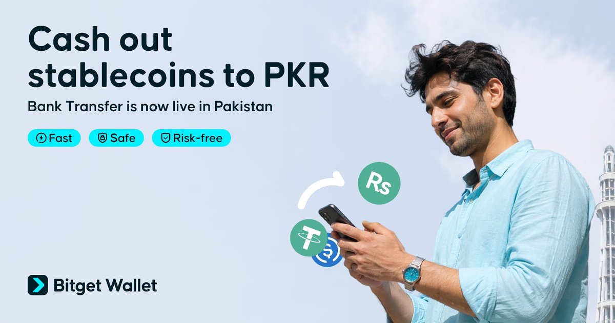 BitgetWalletPK's tweet photo. 🇵🇰 Crypto to PKR, straight to your bank! 💸

The Bank Transfer feature is now LIVE in Pakistan on Bitget Wallet.

Cash out your stablecoins directly to your bank account with:
⚡ Fast transfers
🛡️ Safe transactions
🔒 Risk-free experience

Try it today! 👇
https://t.co/9lmp3lW4uz