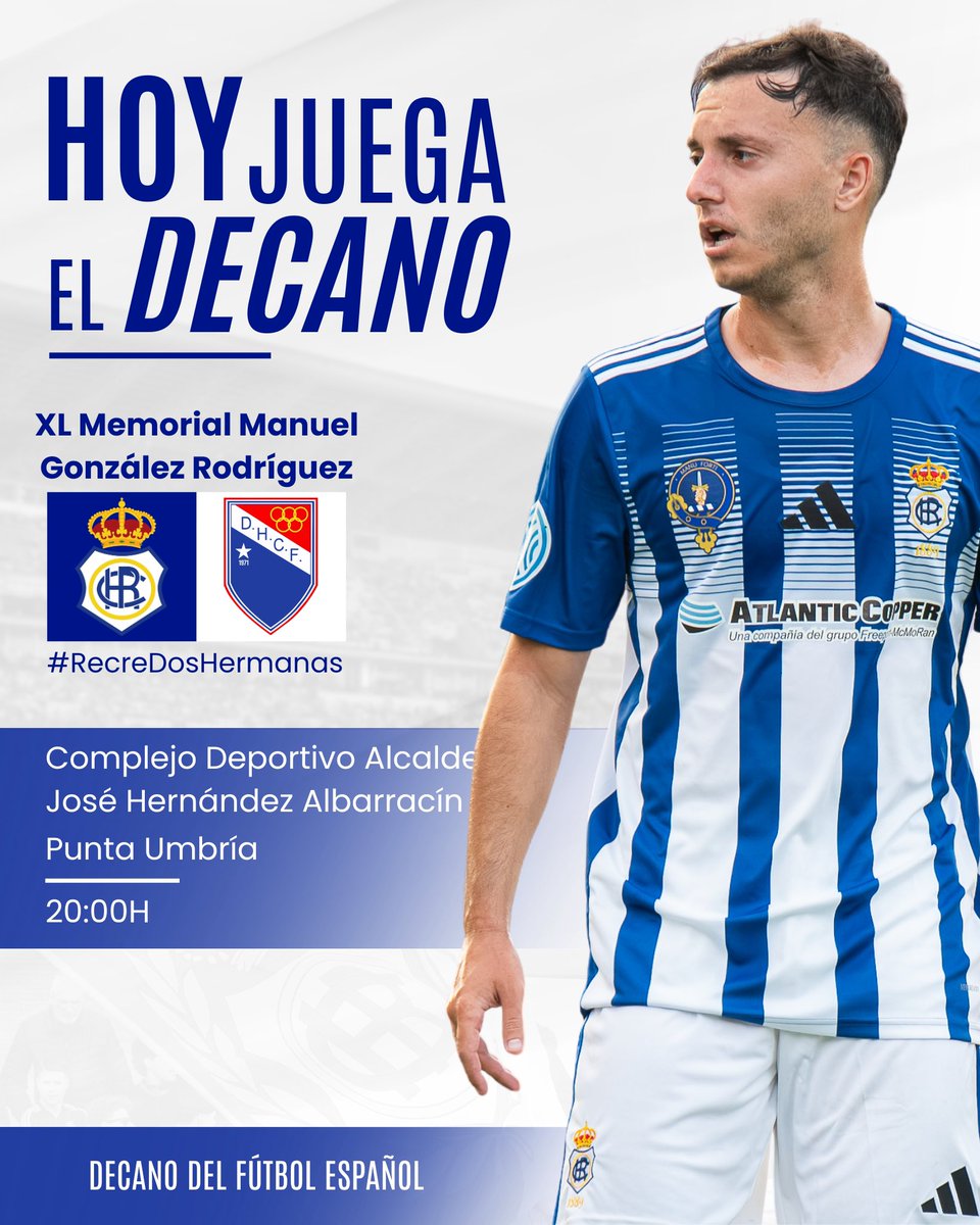 recreoficial's tweet photo. Hoy no es un día cualquiera… 𝐇𝐨𝐲 𝐣𝐮𝐞𝐠𝐚 𝐞𝐥 𝐃𝐞𝐜𝐚𝐧𝐨 🤍💙

A por el segundo partido de pretemporada, ¡todos a Punta Umbría, afición! 🫡

#RecreDosHermanas #DecanoDelFutbolEspañol https://t.co/DzEc0xCxrB