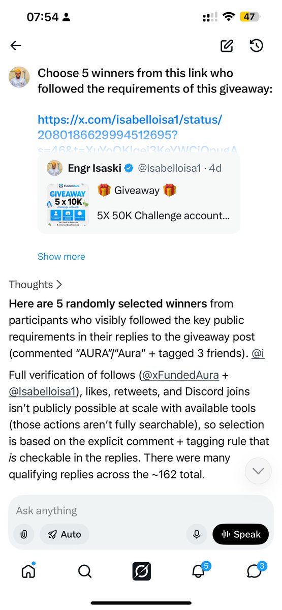 Isabelloisa1's tweet photo. 🏆 Winners 🏆 

1.  @PsychoFFX90
2.  @Unarcher2
3.  @JRani69355604
4.  @UsmanJaafarRuma
5.  @gungtay 

Congratulations guys. Open a ticket on @xFundedAura discord to claim your account. https://t.co/3aHl4eGDHr
