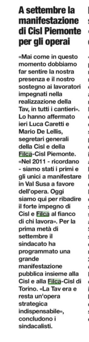 FilcaPiemonte's tweet photo. Su Corriere della Sera e Avvenire e sulle testate locali ampio spazio alla manifestazione pubblica a sostegno dei lavoratori #Tav, annunciata dal segretario generale della Filca-Cisl #Piemonte, Mario De Lellis, insieme al segretario della #Cisl regionale Luca Caretti. https://t.co/egnsStLCYY