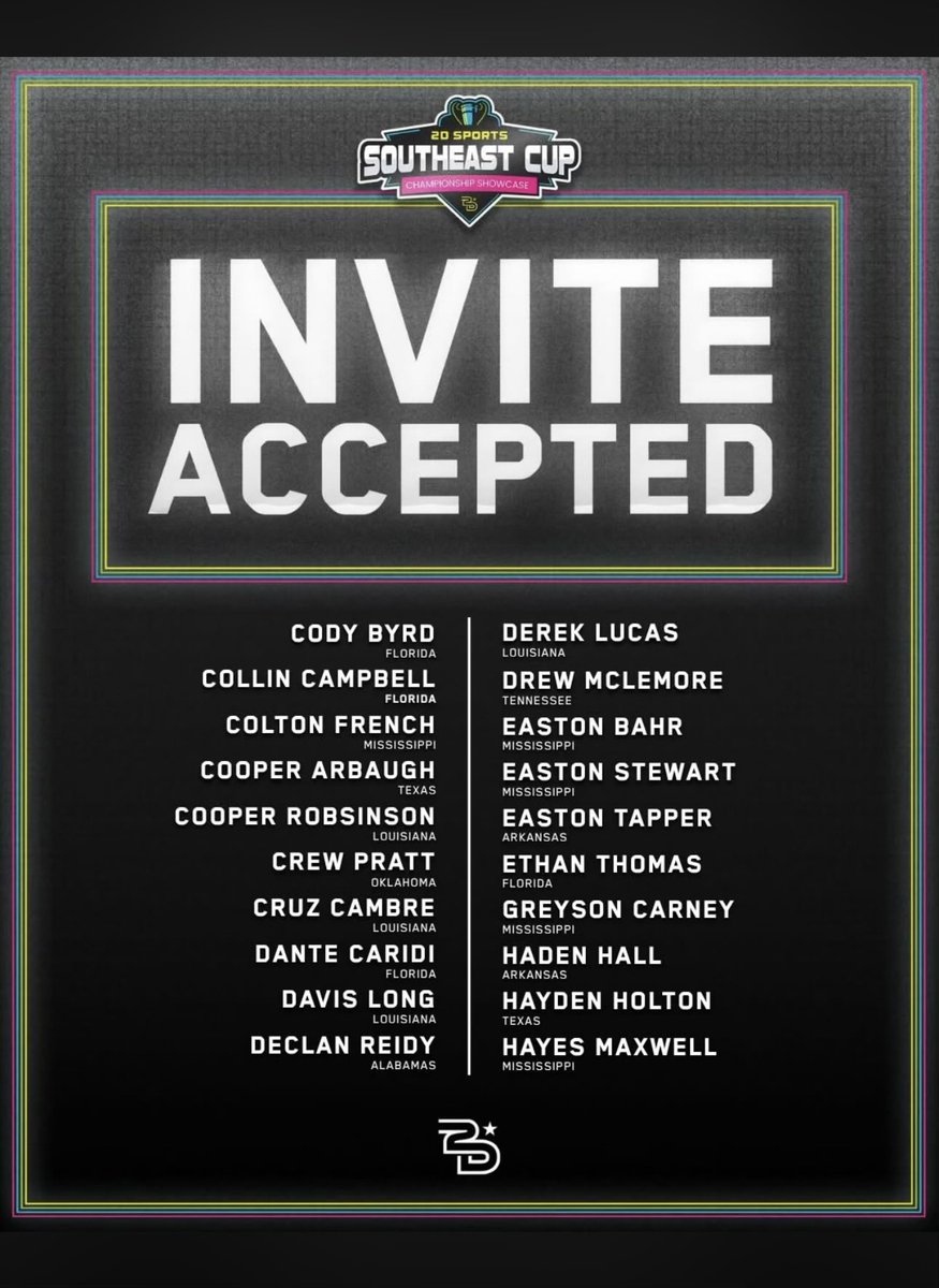 EStewart2028's tweet photo. Honored to be selected to compete in the 2D Southeast Cup in Lafayette, Louisiana! Grateful for the opportunity to compete alongside some of the top players in the region and continue developing my game. https://t.co/BgJpwOIxWF