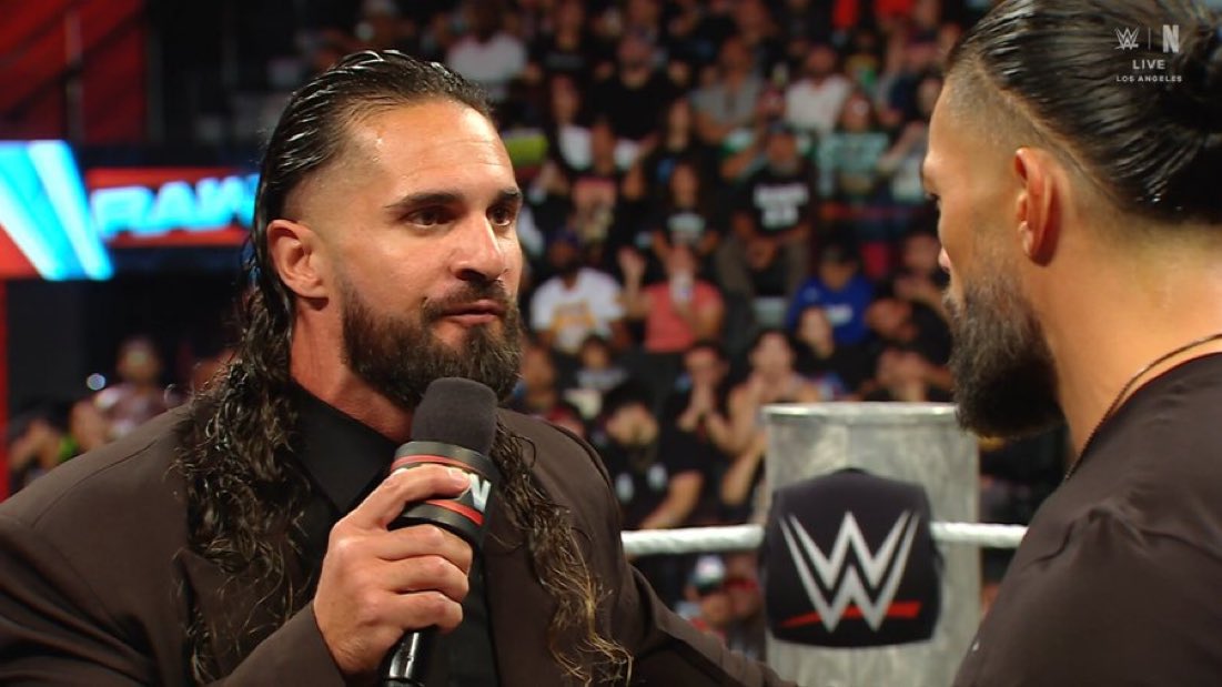 WrestleOps's tweet photo. Seth Rollins tells Roman Reigns that he will never be a better pro-wrestler than him.

#WWERAW https://t.co/sbXW4hAnrC