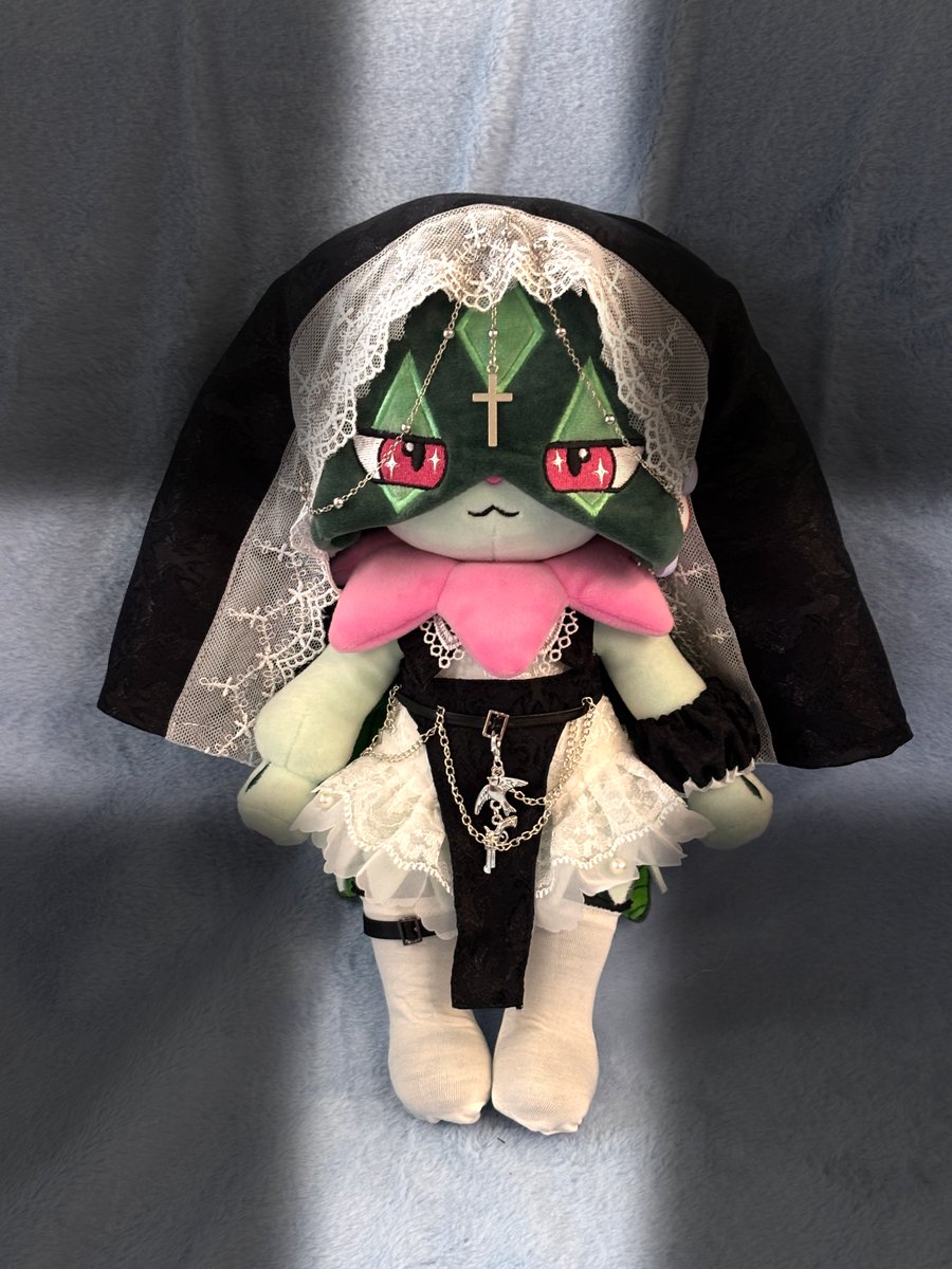 PGoods42105's tweet photo. New Meowscarada plush in nun outfit! 

Also really liked another photo I took before the outfit was fully adjusted, so I'm posting that one too😆 https://t.co/0Wqp6dE16Q