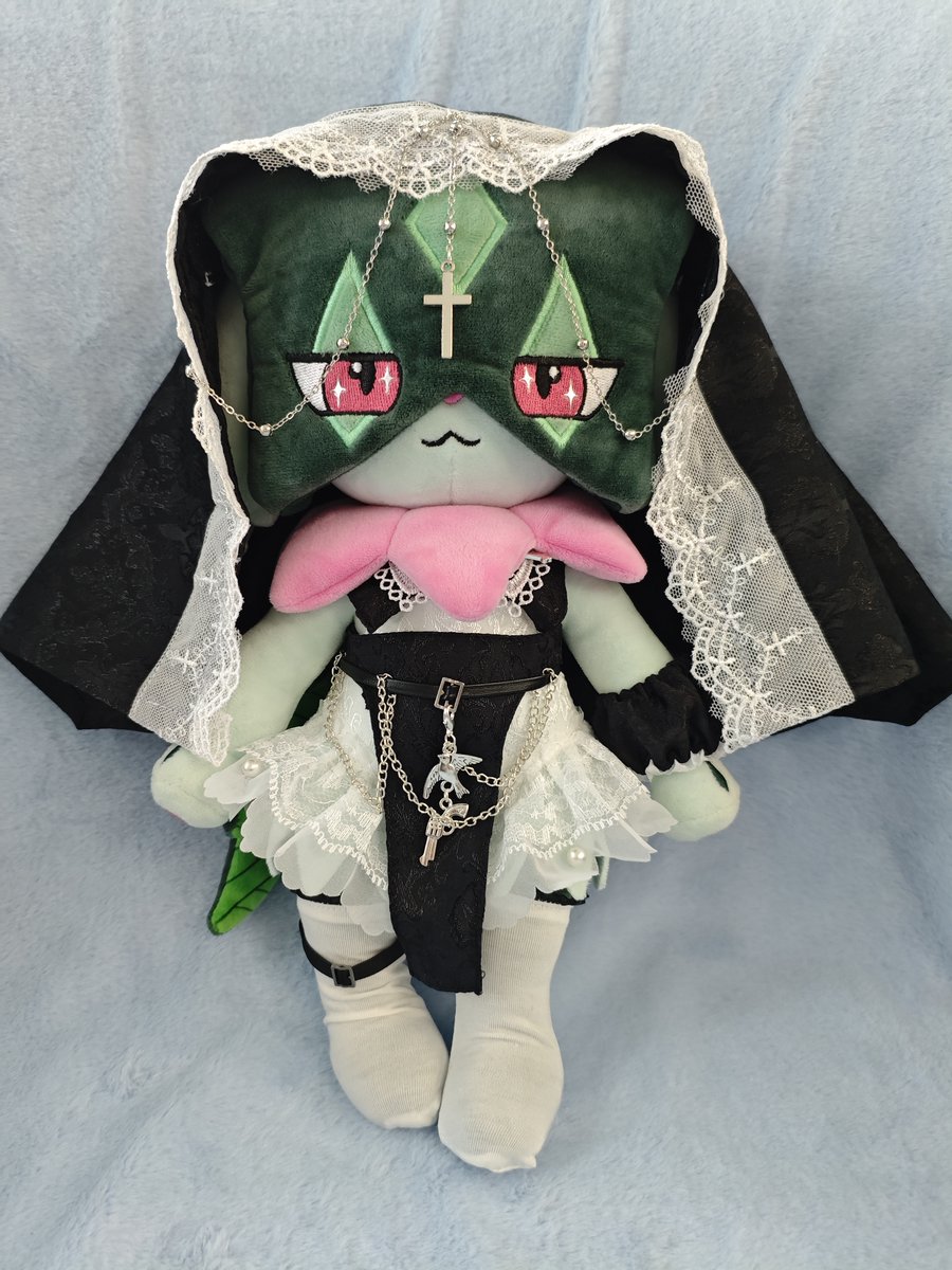 PGoods42105's tweet photo. New Meowscarada plush in nun outfit! 

Also really liked another photo I took before the outfit was fully adjusted, so I'm posting that one too😆 https://t.co/0Wqp6dE16Q