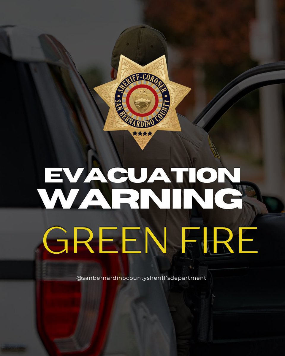 sbcountysheriff's tweet photo. Evacuation Warning - Green Fire ⚠️
July 27, 2026
The areas of Mountain Home Village and MTH01 are now under an Evacuation Warning.
Residents who may need additional time to evacuate, as well as those with pets or livestock, should leave now.
To view the current evacuation status map, visit:

https://t.co/7ji4iJpCq5

Please continue to monitor our social media pages for the latest updates.