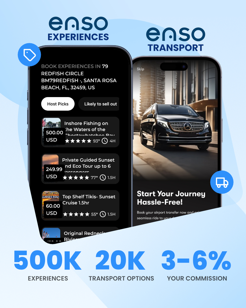 francois_gouelo's tweet photo. We're on a mission to generate $1B for hospitality professionals. $50M generated so far. 5% of the way there.

Step 1 ✅ 
Proving upsells are real margin, not a nice-to-have: early check-ins, late checkouts, gap nights, damage waivers - highest conversion rates in the industry, backed by an ROI guarantee.

Step 2 ✅
The rest of your guest's budget. Experiences, transportation, everything that makes a trip memorable - almost none of it captured today, because no one built the infrastructure. 
Affiliate links don't convert, so we pointed our highest-converting engine at everything else.

🎫 Enso Experiences: 500K+ tours, activities, tickets.
🚗 Enso Transport: 20K+ transfers, private cars, cabs.

You're the curator now. Pick what shows up in your Boarding Pass. Preview before it goes live. 3-6% commission, straight to your account.

Curated feels premium. Premium converts.

Next up: private chefs, reservations, co-working. You name it.

#HospitalityTech #VacationRentals #ShortTermRental #GuestExperience #PropertyManagement