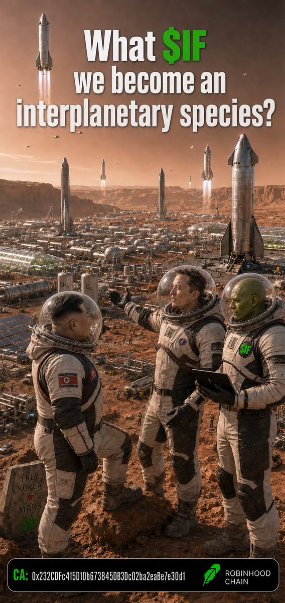 TibbirJongUn343's tweet photo. One planet was never going to be enough

Inspired by @elonmusk’s vision of a self-sustaining city on Mars

What $IF humanity’s greatest chapter is still ahead? 🚀

@RobinhoodCrypto @CryptoArchieYT @CryptoLifer33 $ETH https://t.co/8FcOhp1fxK
