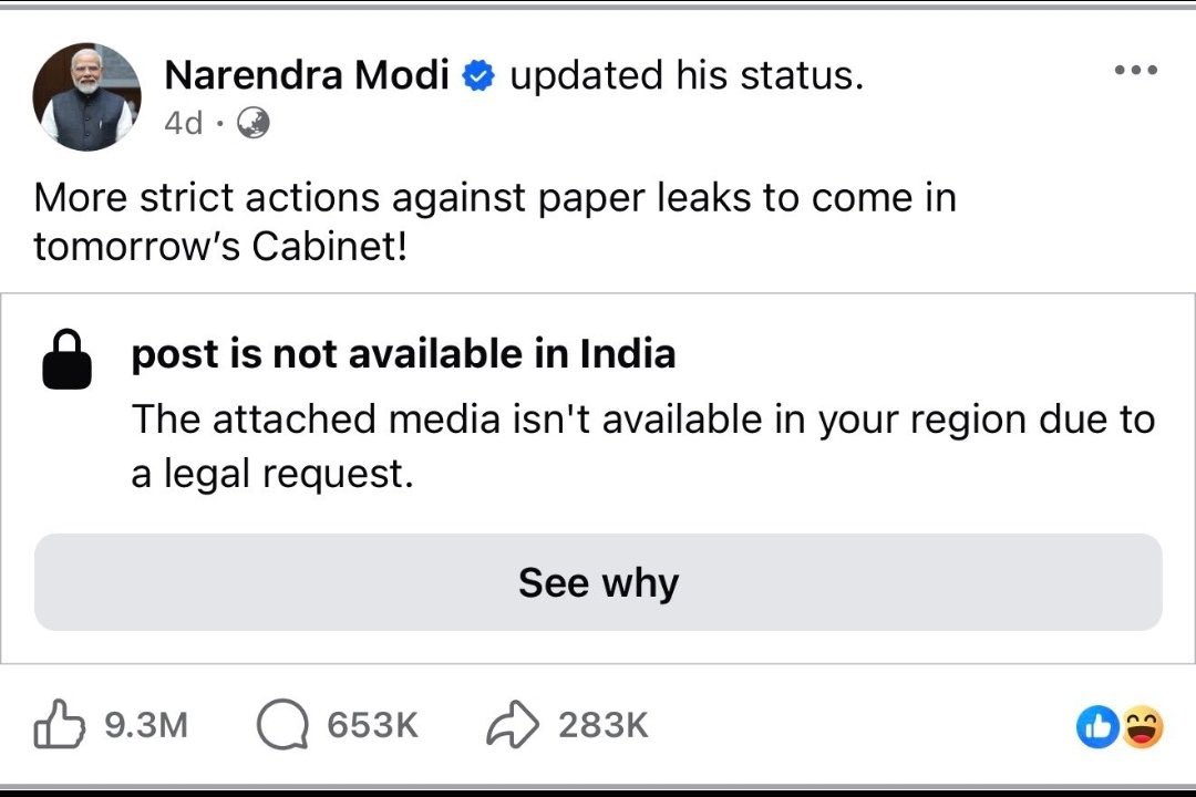 FltLtAnoopVerma's tweet photo. He is sitting Prime Minister & Meta restricts his own post on Facebook
While at the same time, Bihar Govt decides to withdraw all cases against violent CJP Protesters
Sometimes I am clueless about the functioning of this Govt https://t.co/i6nMrZerKp