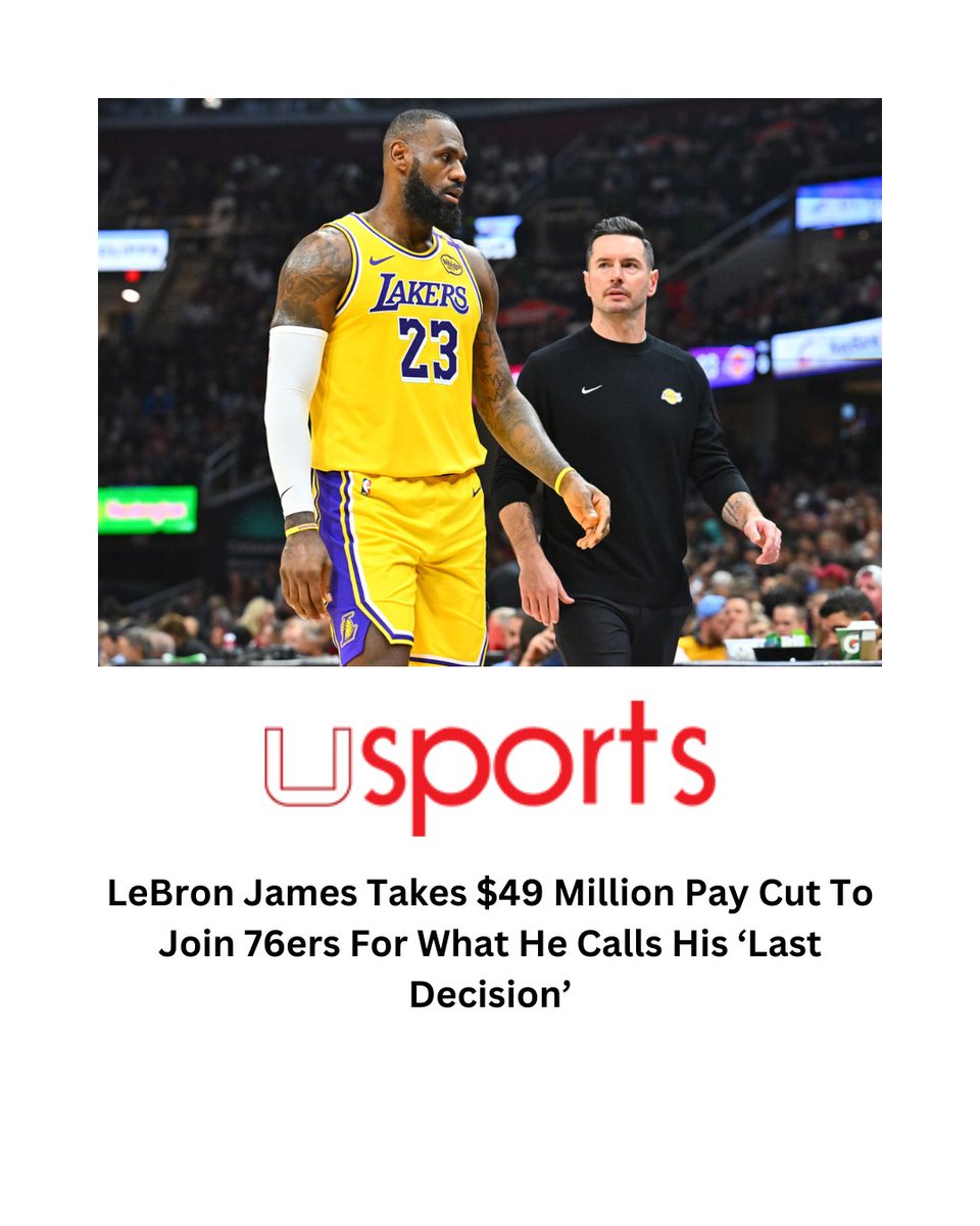 usportsnow's tweet photo. LeBron James Takes $49 Million Pay Cut To Join 76ers For What He Calls His ‘Last Decision’
Read More: https://t.co/dGBnViyLbU
#LeBronJames #76ers #Paycut
Follow @usportsnow for the best viral sports news & analysis https://t.co/ROSwXpoAEa