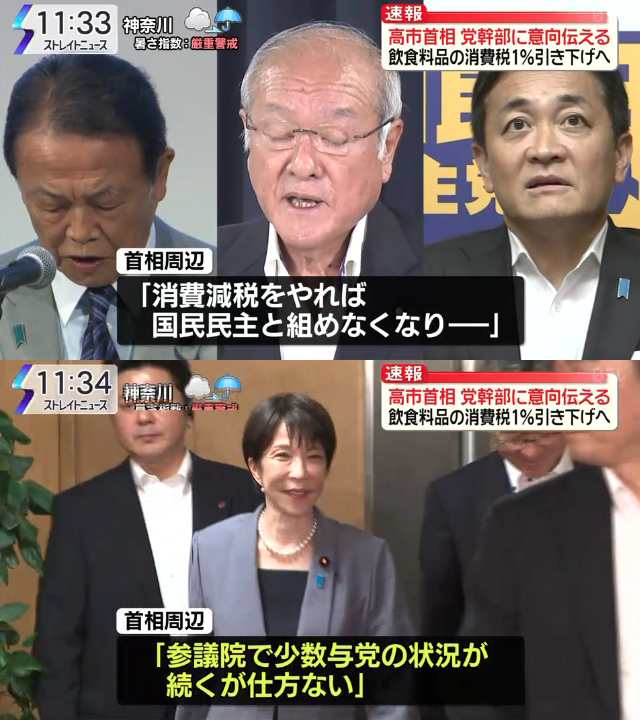 mi2_yes's tweet photo. 【国民民主党と連立組めなくなる】食料品の消費減について、総理周辺「消費減税をすれば国民民主党と組めなくなり参議院で少数与党の状況が続くが仕方ない」 https://t.co/G8Oy8XjJ45