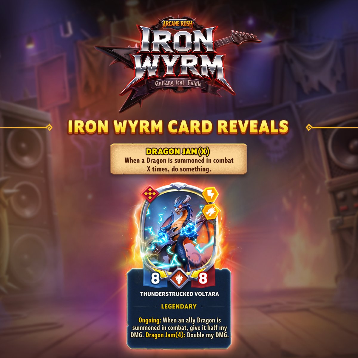 ArcaneRushh's tweet photo. The stage is never crowded when Dragons are performing. 🎸🐉

Every new arrival joins the show stronger than the last, and once the crowd starts roaring... there's no stopping the encore.
------
🎸 The music is getting louder. Iron Wyrm arrives August 1st! https://t.co/SjDZawglQc