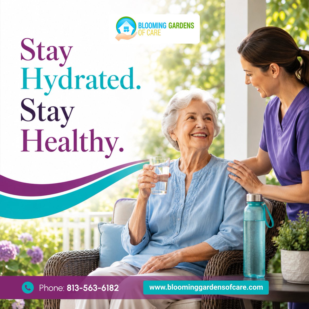 bloominggardfl's tweet photo. Hot summer temperatures can increase the risk of dehydration, especially for older adults. Drinking water regularly—even before feeling thirsty—helps support energy, balance, and overall well-being. 

#SeniorHealth #HydrationTips #SummerSafety #HealthyAging #HomeHealthcare https://t.co/46fN06ID12