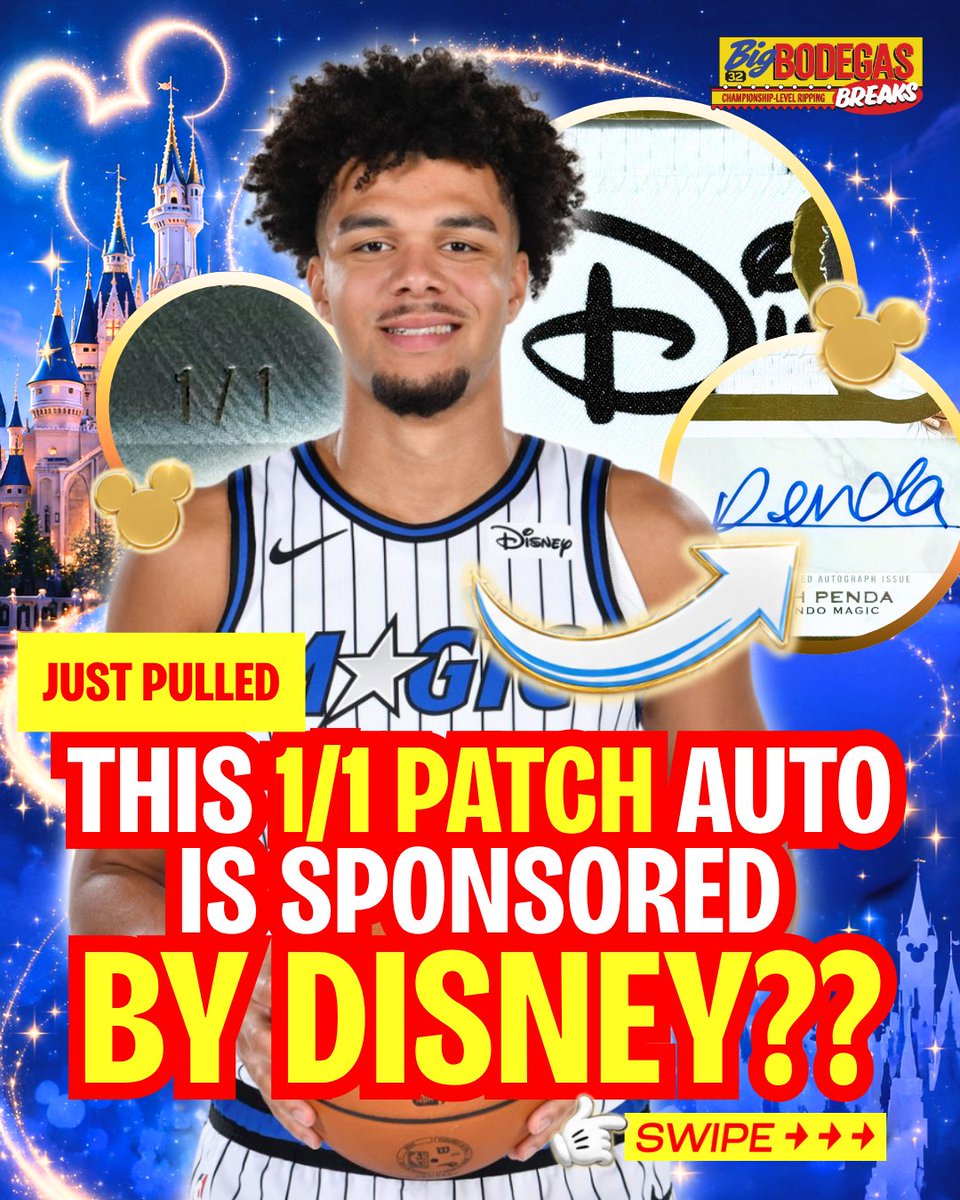 bigbodegasbreak's tweet photo. 🚨💎 ONE OF ONE DISNEY PATCH! We just pulled the 1/1 Inception Noah Penda RPA💎🚨

🏆 This 1/1 RPA features the entire Disney Sponsor Patch from Penda’s Orlando Magic jersey. 

Pulled by @bodega.dino and @bodega.jr at Big Bodegas Breaks on @Fanatics Live 🏆 https://t.co/F4dZLuyVBc