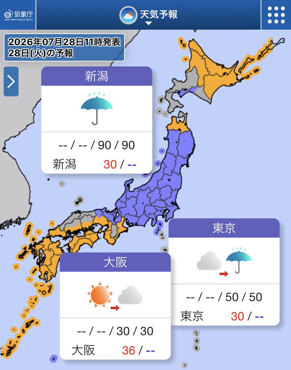 tommuto1125's tweet photo. 今日(28日)は西日本は晴れて
厳しい暑さが続きます☀️
熱中症対策は万全に🥵
東日本や東北は広く雨が降りそう☂️
激しい雨や雷雨となるおそれがあります⛈️
出かける際は雨が降っていなくても
傘を忘れずに🌂
北海道は日差しが届く所が多いでしょう🌤
今日も頑張りましょう✨️
#武藤十夢のひとことお天気 https://t.co/Sbcyroa5m7