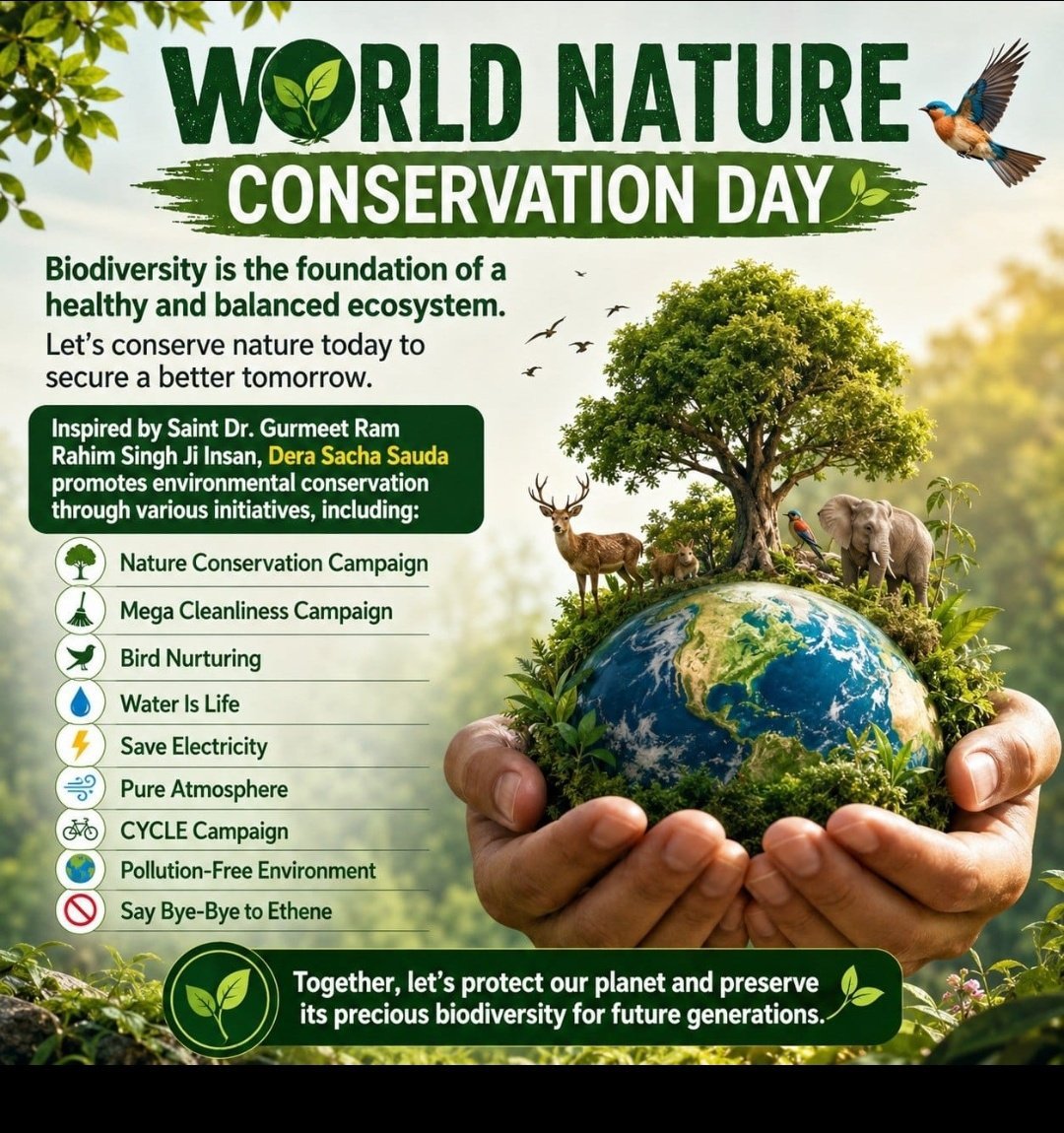 arshitagarg4's tweet photo. To protect the environment from getting polluted,we should plant trees.Saint Gurmeet Ram Rahim Ji has also started mny campaigns for the protection of nature like tree plantation,cleaning campaign etc. #WorldNatureConservationDay
#WorldNatureConservationDay2026 https://t.co/uV4u6ZOXB5