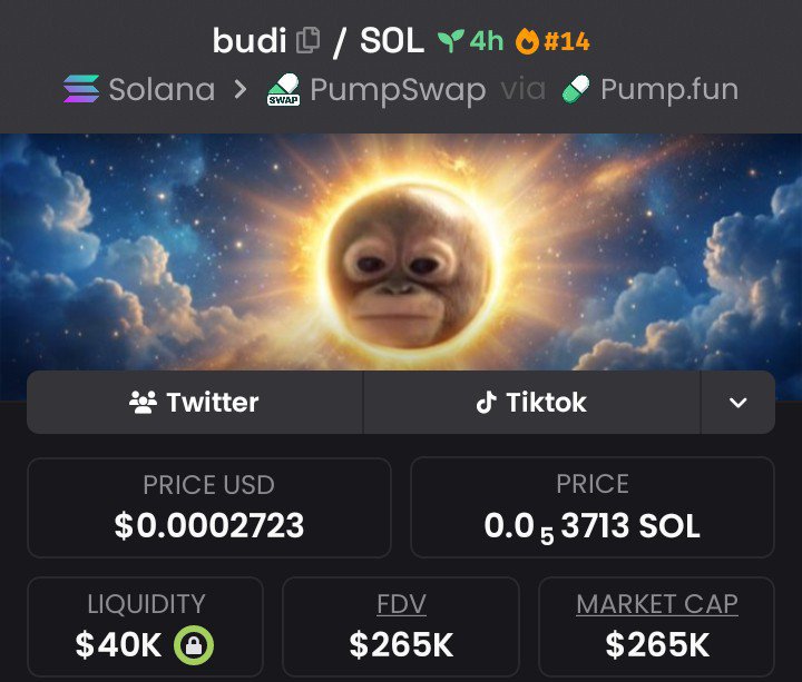 INSIDERHUB__'s tweet photo. Aped $budi at $4k Mcap on my alpha Tg 
Bro maxed at $265k Mcap 
66.3x 🚀 on profits 📉 👌
A good one in my books
I told y’all I was goona cook on my Tg 

SEND A DIRECT MESSAGE TO JOIN MY TG NOW 🔥
 #Solana #memecoin #CryptoTrading #Altcoins
#bbvipks4 https://t.co/PTHy0dKBMu