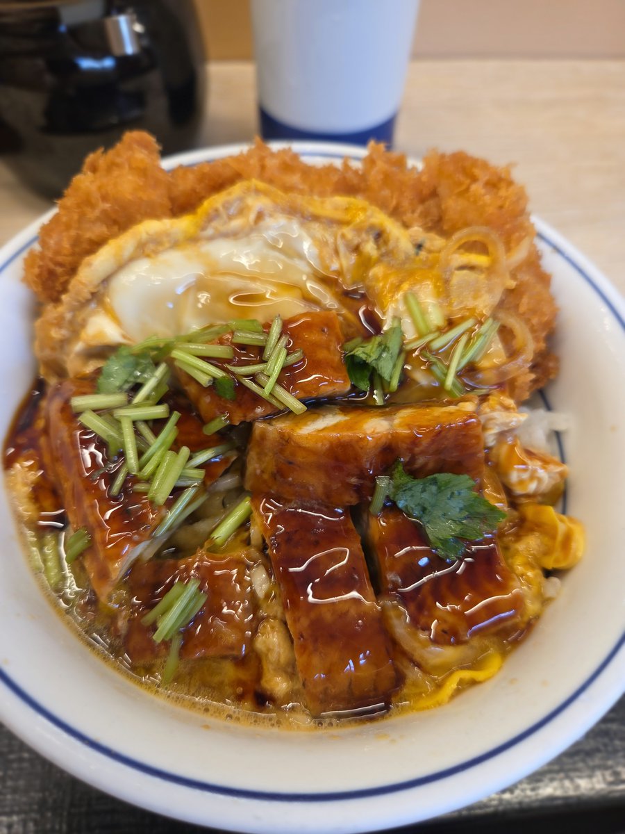 jukebowl's tweet photo. 食べてみたけど
基本は美味しい😋が
うなぎ1切2切冷たかったのが
ちょっと残念だったかな😢
#かつや https://t.co/KJS7uKBH3i